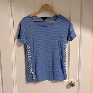 J Crew blue T shirt with white stripes (Size S)